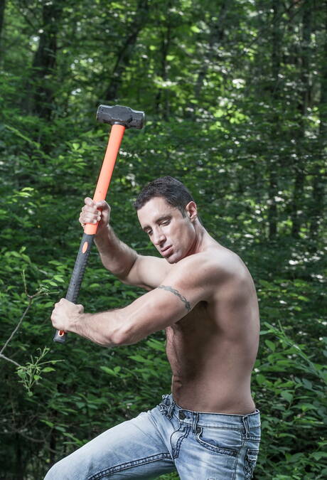 Two american dudes hairy stud Ty Roderick and strongman Nick Capra shows a well-build body outdoor