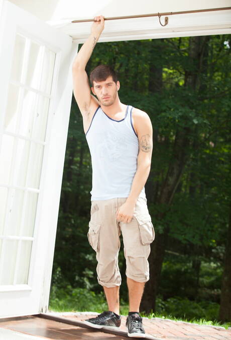 Two american dudes hairy stud Ty Roderick and strongman Nick Capra shows a well-build body outdoor