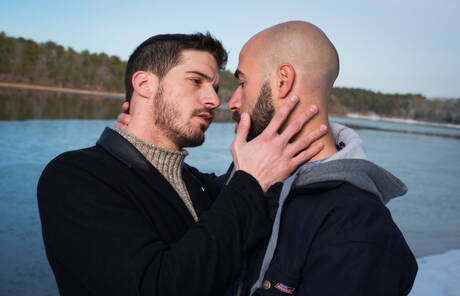 Icon Male: Hot american boys otter Ty Roderick and hairy bear Damon Andros in cock sucking scene outside