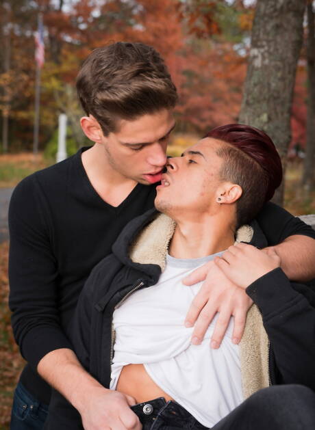 Les beaux mecs américains Armond Rizzo et le costaud Michael Delray montrent un beau corps en extérieur