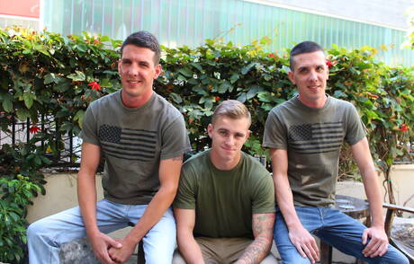 Sexy guys Ryan Jordan, Michael Stax and Jacob Stax love each other outdoor