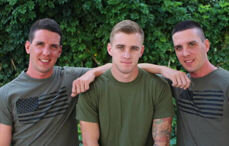 Sexy guys Ryan Jordan, Michael Stax and Jacob Stax love each other outdoor