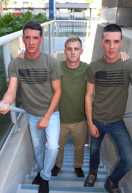 Active Duty: Sexy guys Ryan Jordan, Michael Stax and Jacob Stax love each other outdoor
