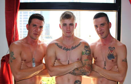 Sexy guys Ryan Jordan, Michael Stax and Jacob Stax love each other outdoor