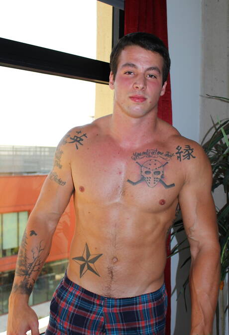 Active Duty: Muscular Ty undressing and showing tight butt outdoor