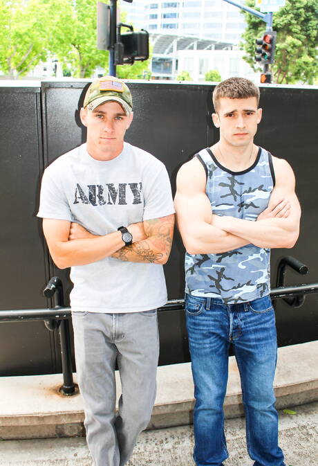 Active Duty: Two american boys hot twink Ryan Jordan and strongman Mathias fuck ass after sucking cock outdoor