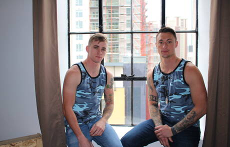 Pretty american boys hot twink Ryan Jordan and beefcake Dane Stewart sucking and fucking each other