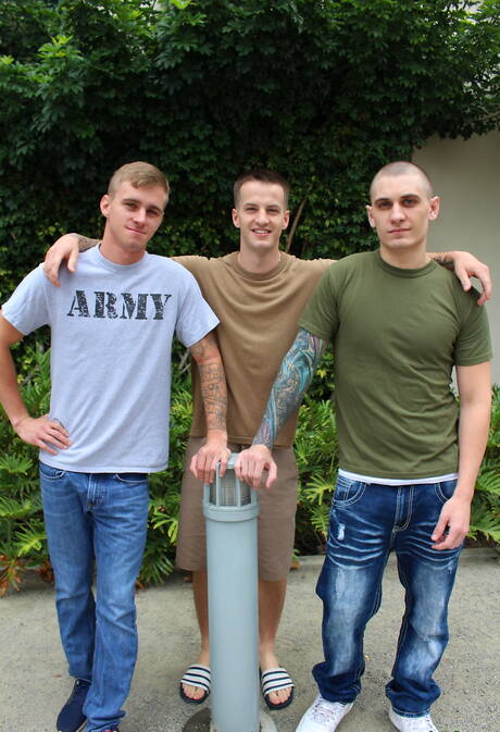 Active Duty: Quentin Gainz, Ryan Jordan and Alex Michaels banged each other outdoor