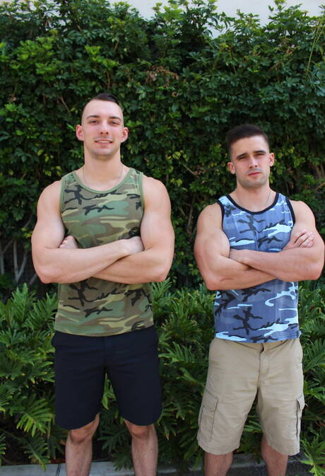 American well-built Mathias and tough guy Johnny B in hot ass fuck action outdoor