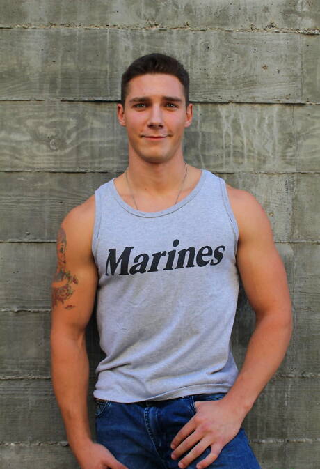 American strongman Spencer Laval playing with dick outdoor