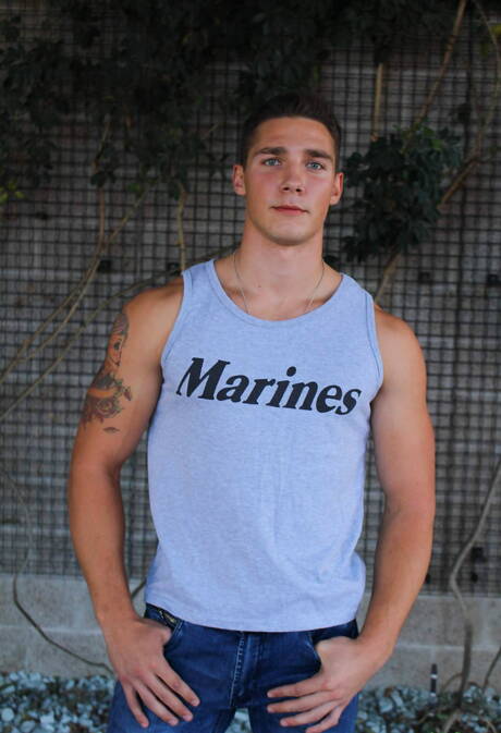 American strongman Spencer Laval playing with dick outdoor