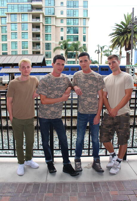 Young military orgy with  tattooed Dominic, Princeton, Michael and Jacob
