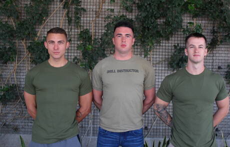 Horny guys Quentin Gainz, Ripley Grey and Jay Ice sucking and fucking each other outside