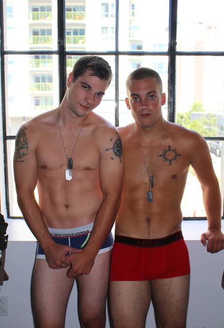 Active Duty: American muscular Princeton Price and well-built Scotty Dickenson in hot homosexual scene outside