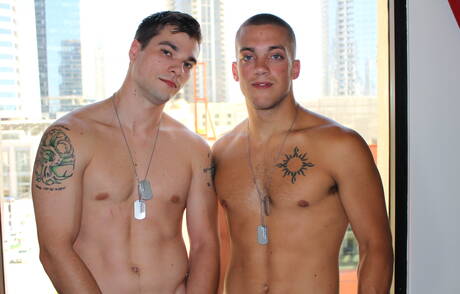 American muscular Princeton Price and well-built Scotty Dickenson in hot homosexual scene outside