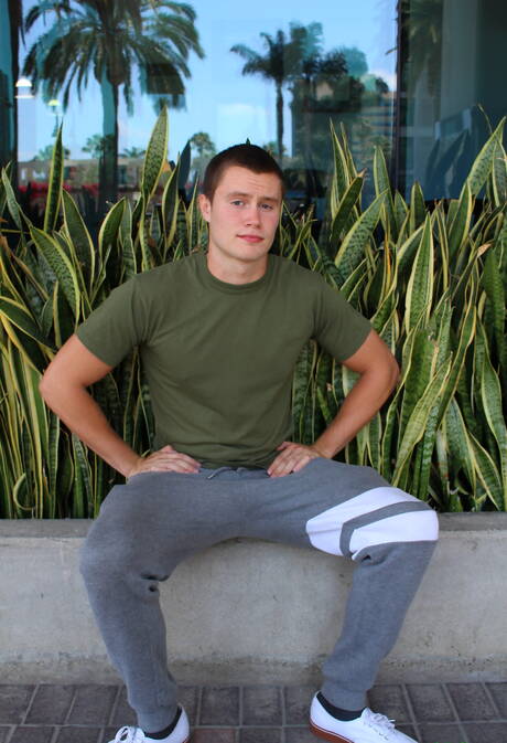 Active Duty: American stud Damien Nichols undressing and showing nice ass outside