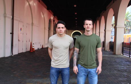 American beefy Quentin Gainz and muscular Rix fuck ass after sucking dick outdoor