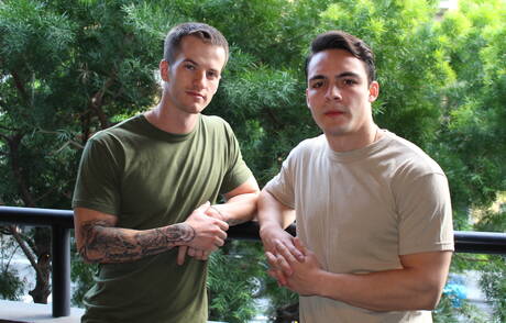 American beefy Quentin Gainz and muscular Rix fuck ass after sucking dick outdoor