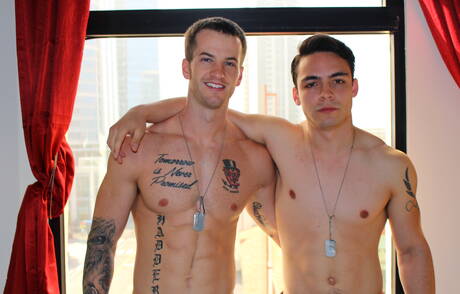 American beefy Quentin Gainz and muscular Rix fuck ass after sucking dick outdoor