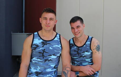 Active Duty: Nice american guys beefy Princeton Price and well-built Ripley Grey fuck ass after sucking cock outside