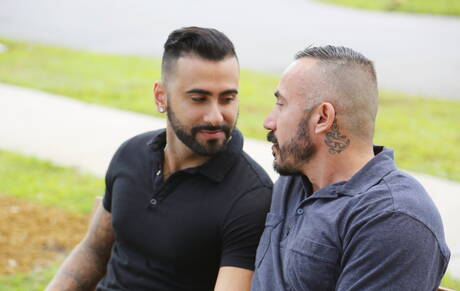 Mexican mature bear Alessio Romero and puerto rican hunk Rikk York sucking and screwing each other outside