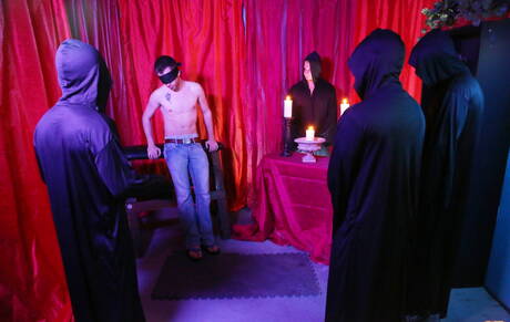 Clothed deepthroat orgy with Jacques LaVere, Logan, Doug and Tripp Townsend