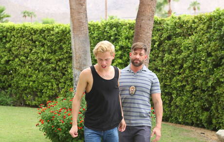 American strong bull Bruce Beckham and  Leo Anthony get naked and showing hot butt outdoor