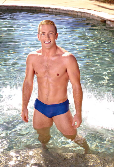 Falcon Studios: Nice american boys well-built Ryan Rose and beefcake Scott Riley have a hot couple scene at the pool