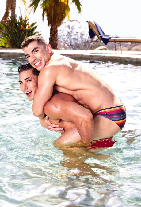 Pretty american guys stud Topher Dimaggio and tough guy Jeremy Spreadums love each other at pool