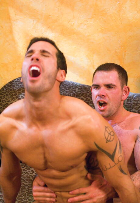 Falcon Studios: Bald Justin Riddick giving blowjob and has a rimjob