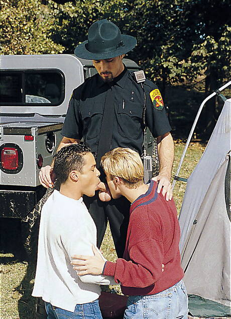 Falcon Studios: Justin Dragon, Hans Ebson and Christian Taylor in threesome fuck scene outside