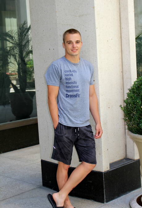 Sexy Austin shows a perfect body outdoor