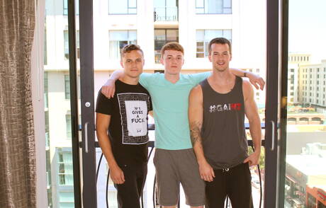 Active Duty: Hot guys Sawyer, Quentin Gainz and Dominic in hot threesome anal sex outdoor