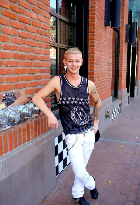 Young dude Shawn masturbating outside