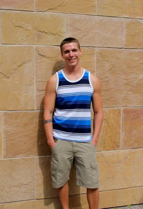 Muscular Max posing naked outdoor