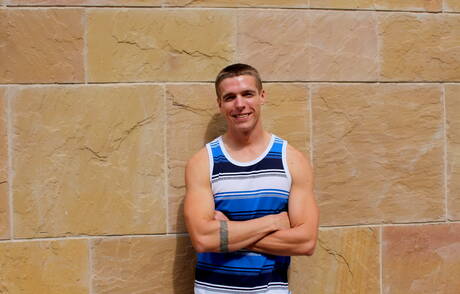 Muscular Max posing naked outdoor