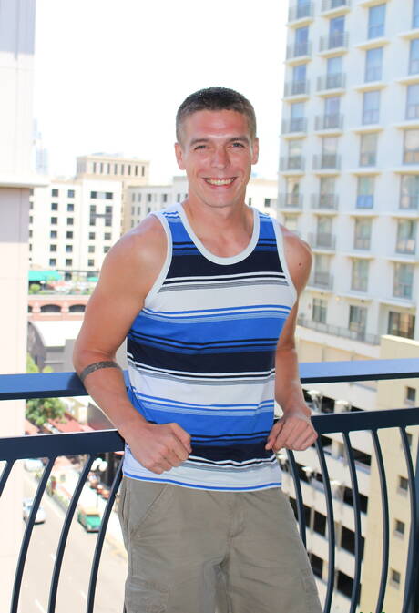 Muscular Max posing naked outdoor