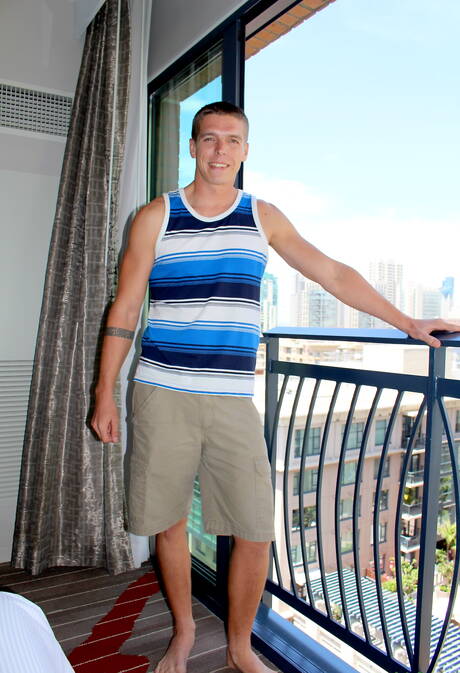 Muscular Max posing naked outdoor