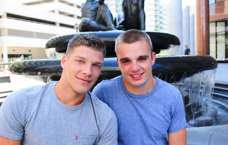 American hunky guy Bridger Watts and beefcake Austin have a hot sex outside