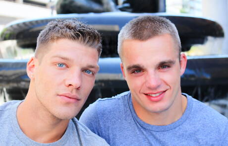 American hunky guy Bridger Watts and beefcake Austin have a hot sex outside