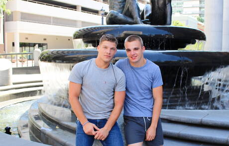 American hunky guy Bridger Watts and beefcake Austin have a hot sex outside