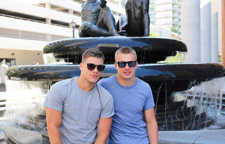 American hunky guy Bridger Watts and beefcake Austin have a hot sex outside