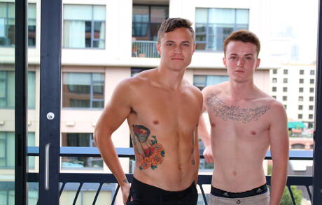 Young dude Sawyer and twink Dominic fuck ass after blowjob outdoor