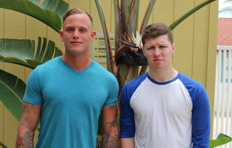 Stud Gabriel Watson and american hunky guy Zack Matthews have anal sex outdoor