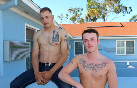 Beefy Dominic and well-built Chase? fuck after blowjob outside