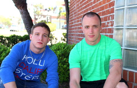 Husky guy James and beefy Mike Hollister sucking and screwing each other outdoor