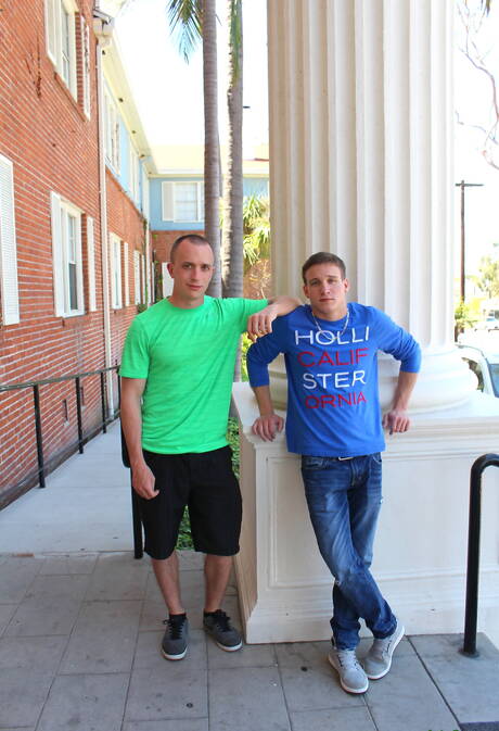 Husky guy James and beefy Mike Hollister sucking and screwing each other outdoor