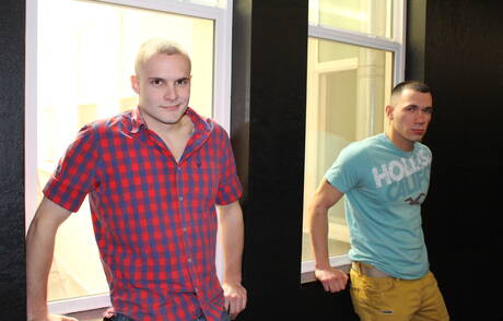 Hunky guy Nico and american young boy Colton Phobos in hot ass fuck action outdoor