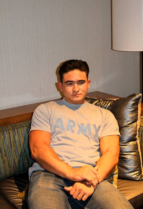 Muscular David Prime posing naked and showing tight butt outdoor