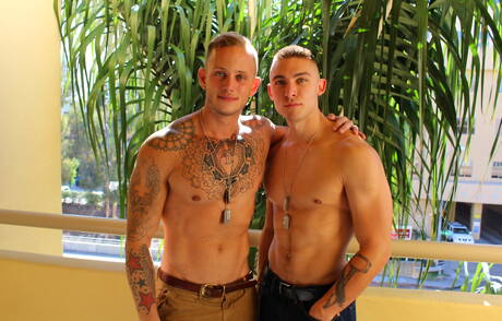 Active Duty: American stars strongman Ripley Grey and strongman Zack Matthews in hard anal sex outside